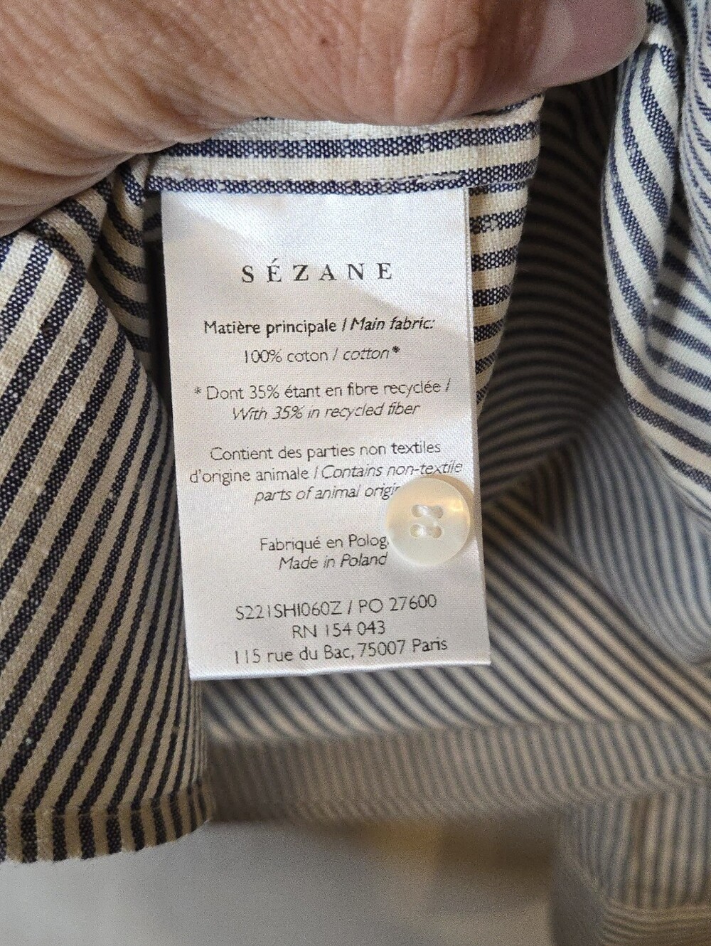 Sezane Tomboy Poplin Stripes Ecru/Blue Button-Up Shirt Women's XS/2 - Picture 6 of 8